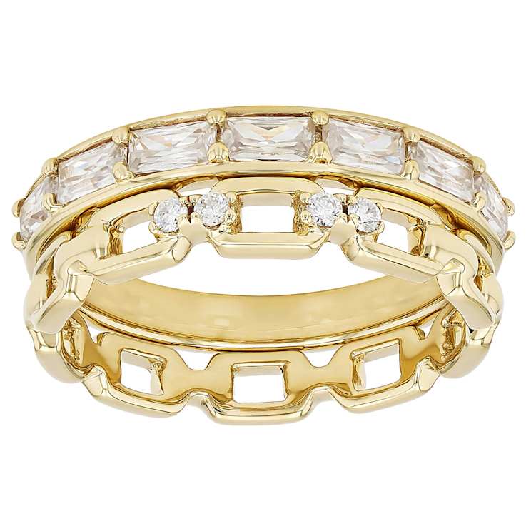 Moissanite Baguette And Round Stackable Ring Set Of 2 In 14K Gold Over
Sterling Silver