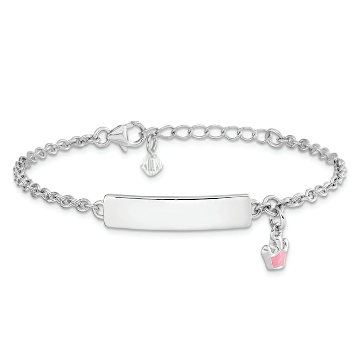 Rhodium Over Sterling Silver Pink Enamel Crown with 1-inch Extender
Children's ID Bracelet