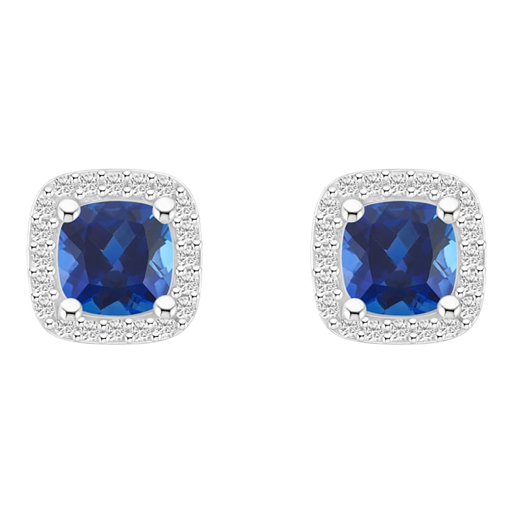 5mm Cushion Created Sapphire And Created White Sapphire 10k White Gold
Halo Stud Earrings