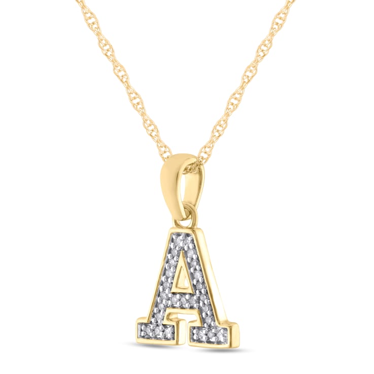 White Diamond Accent 10k Yellow Gold A Initial Pendant With 18” Rope Chain