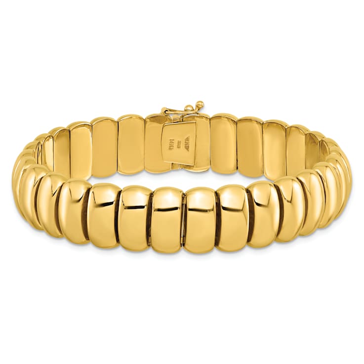 14K Yellow Gold 13.5mm Band Link 7.5 Inch Bracelet