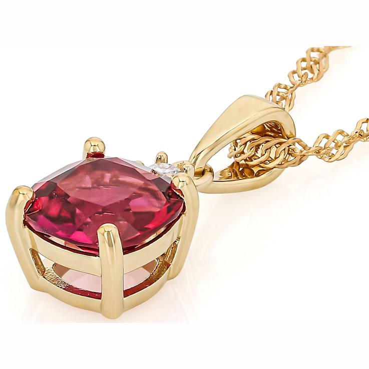 Lab-Created Red Beryl And White Lab-Created Moissanite Pendant Necklace
In 18K Gold Over Sterling Silver 1.73ctw