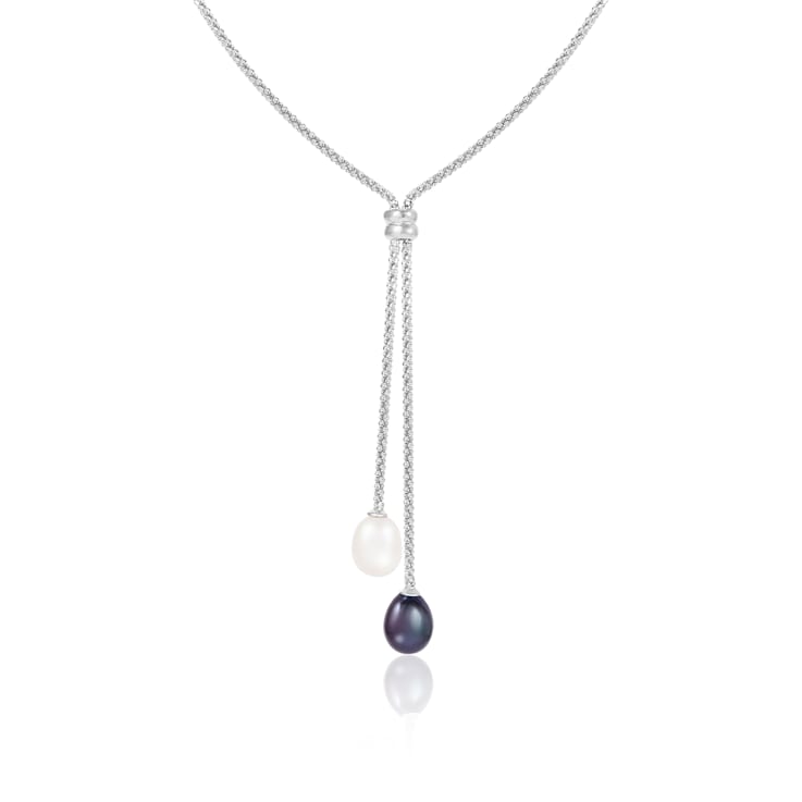 7-8mm White Black Cultured Freshwater Pearl Sterling Silver Necklace