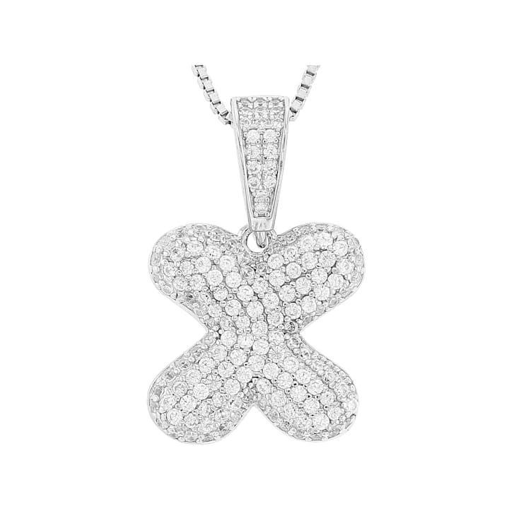 CZ Initial X Bubble Letter Pendant Necklace In Sterling Silver 1.77ctw