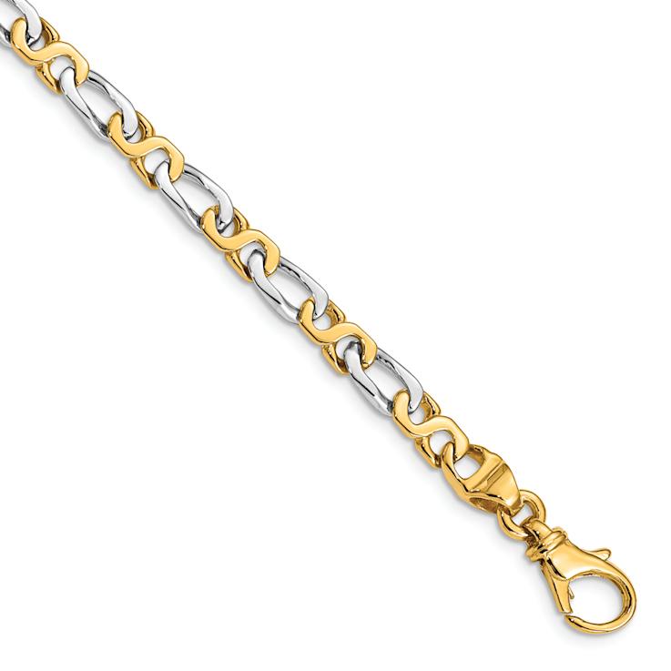 14K Two-tone Gold 4.8mm Hand-Polished Fancy Link Bracelet