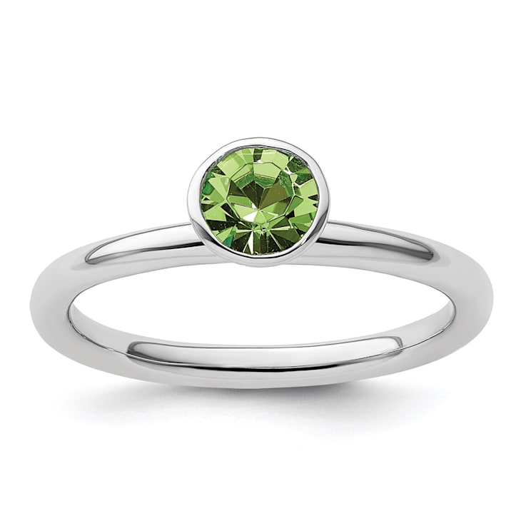Sterling Silver Stackable Expressions High 5mm Green Crystal Ring