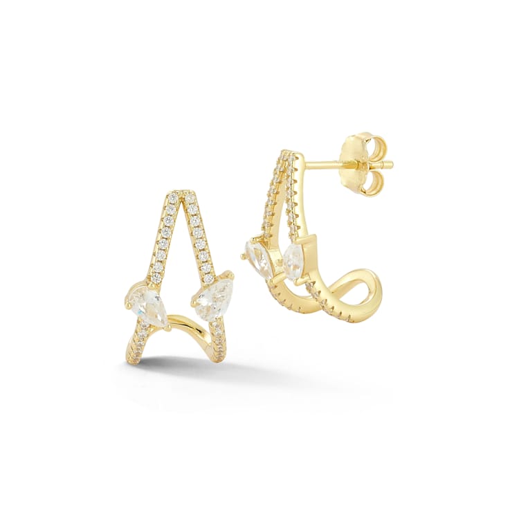 Rachel Zoe Pear-Shaped CZ J-Hoop Stud Earrings in 14K Gold Over Sterling Silver