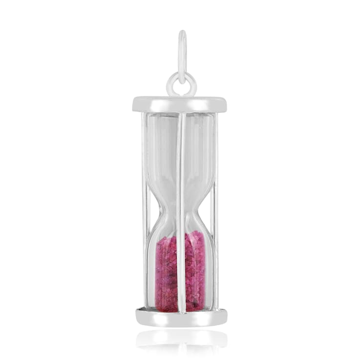 Ruby Rhodium Over Sterling Silver Hourglass Sand Timer Pendant