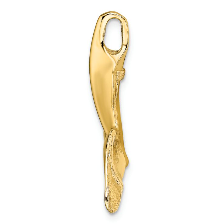 14k Yellow Gold 3D Polished Whale Tail Chain Slide Pendant