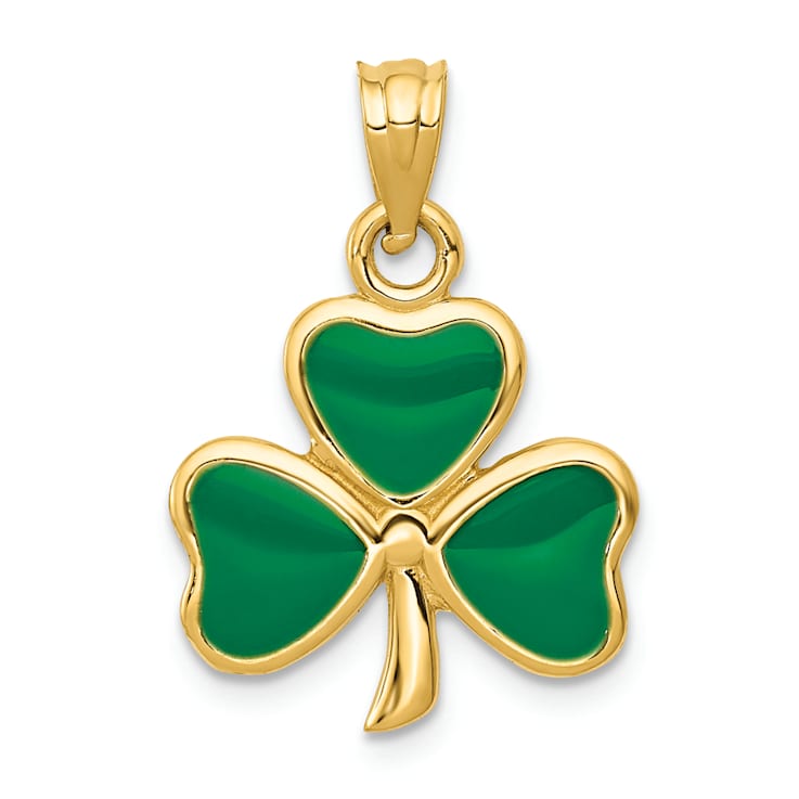 14K Yellow Gold Enameled 3 Leaf Clover Pendant