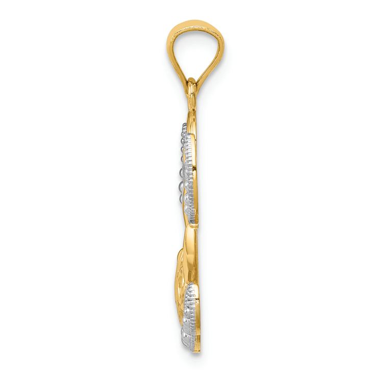 14k Two-tone Gold Textured Love Angel Pendant