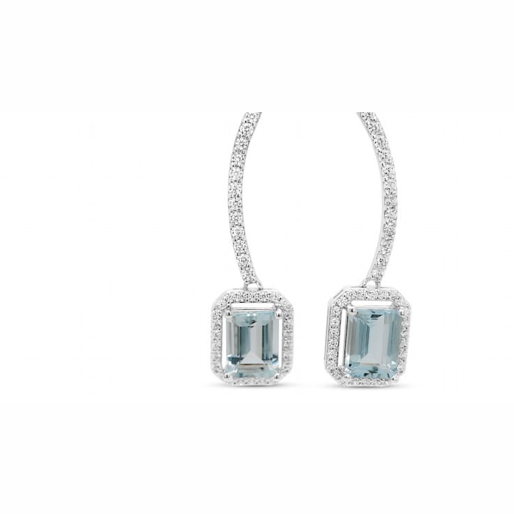 Aquamarine and CZ Octagon Rhodium Over Sterling Silver Dangle Stud
Earrings, 2.80ctw