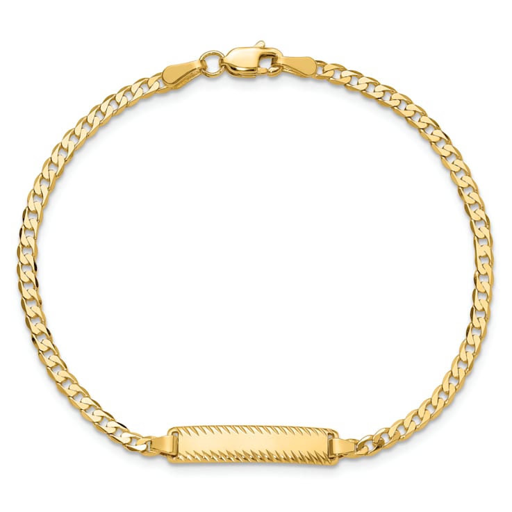 14k Yellow Gold Curb Link Diamond-Cut ID Bracelet