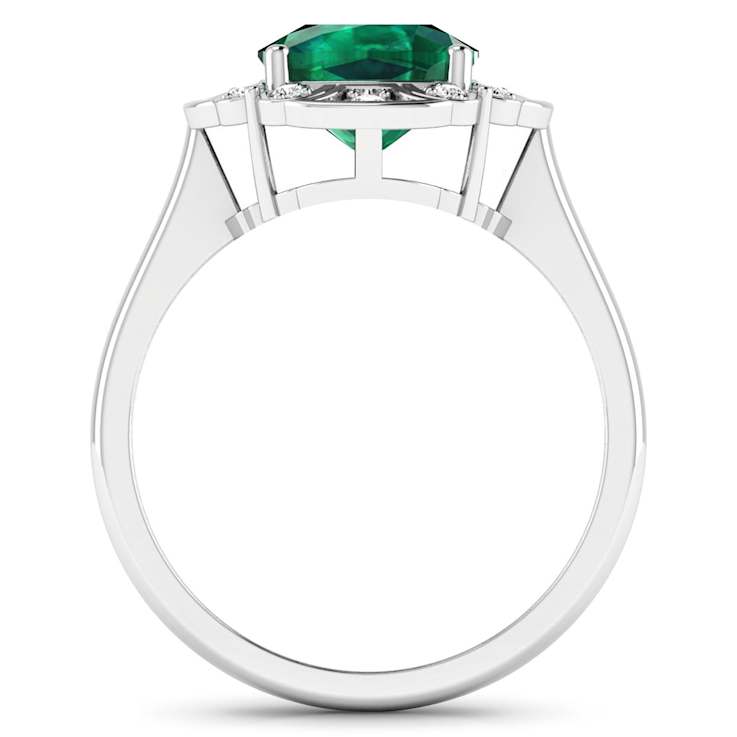 Green Emerald and White Diamond 14K White Gold Halo Ring 2.16 ctw