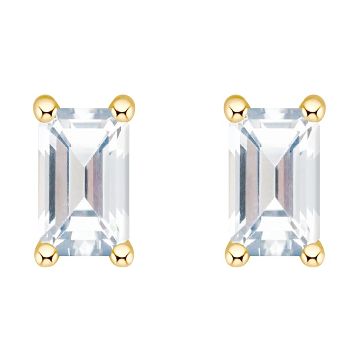 5x3mm Emerald Cut White Topaz 14k Yellow Gold Stud Earrings