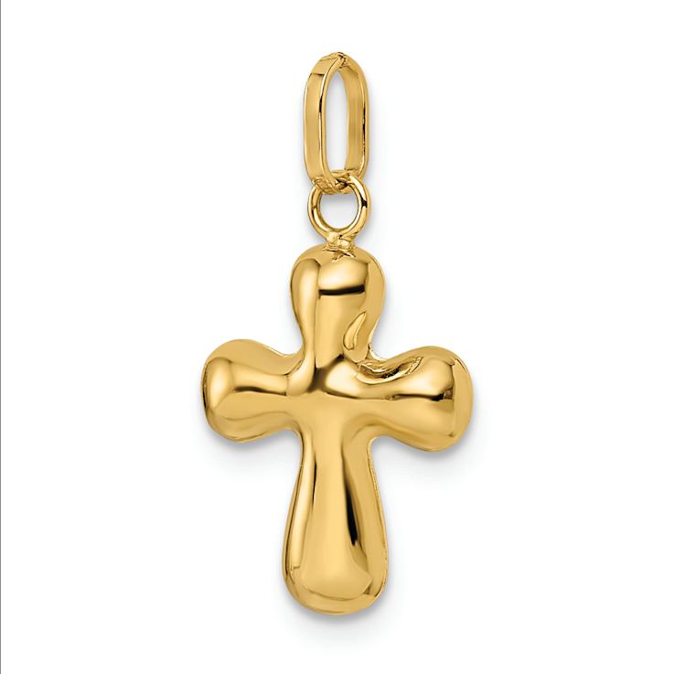 14k Yellow Gold 3D Polished Puffed Cross Pendant