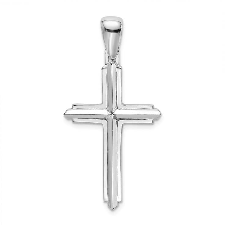 Rhodium Over 14k White Gold Polished Cross Charm