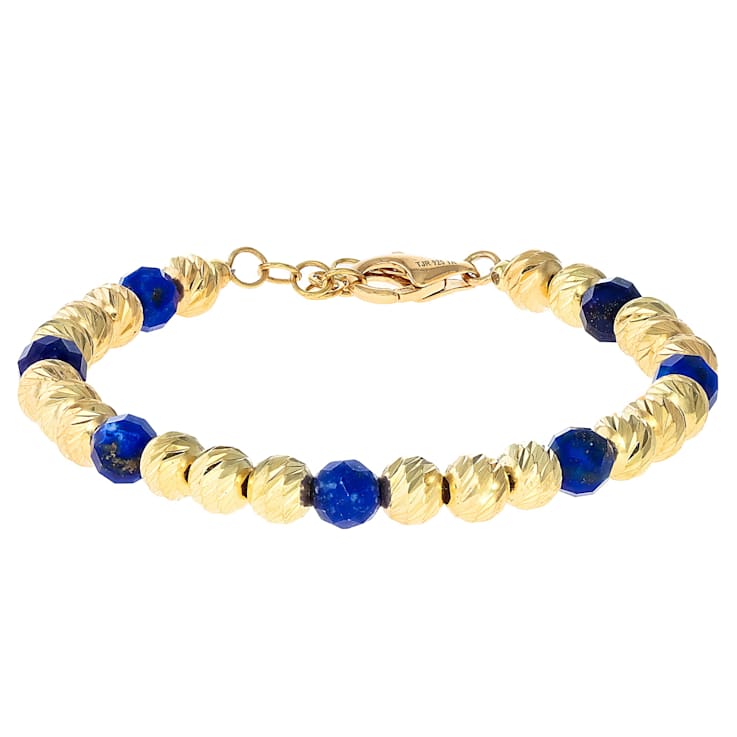 Lapis Lazuli Beaded Bracelet In 18K Gold Over Sterling Silver 6mm
