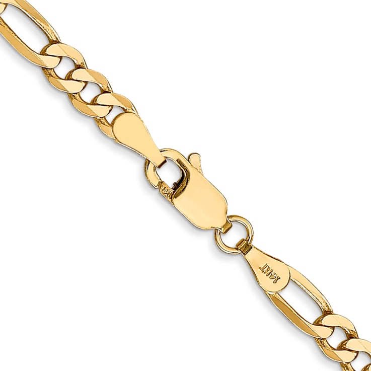 14K Yellow Gold 4mm Flat Figaro Chain Bracelet