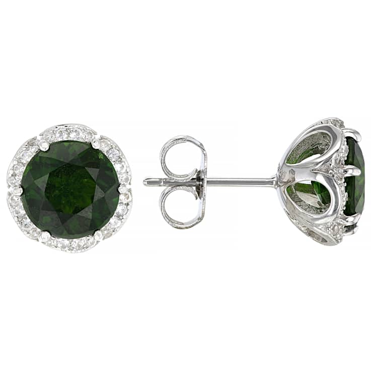Chrome Diopside And Zircon Stud Earrings In Sterling Silver