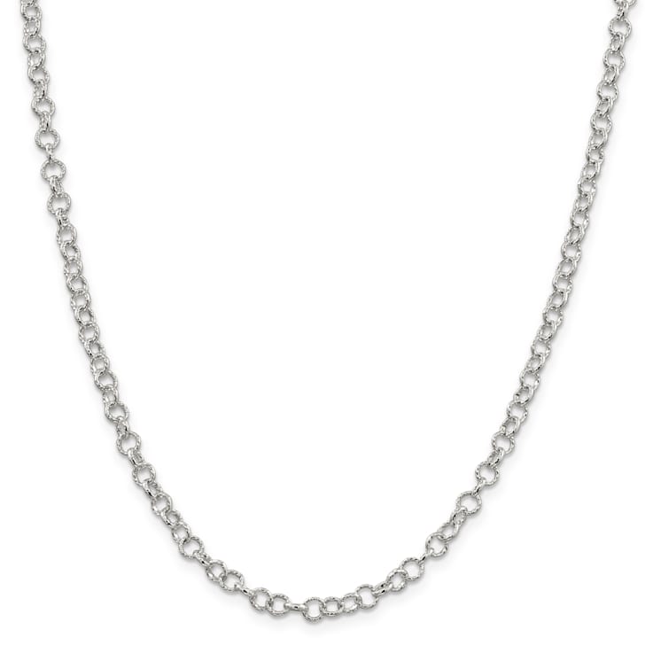 Sterling Silver 4.55mm Fancy Patterned Rolo Chain Necklace