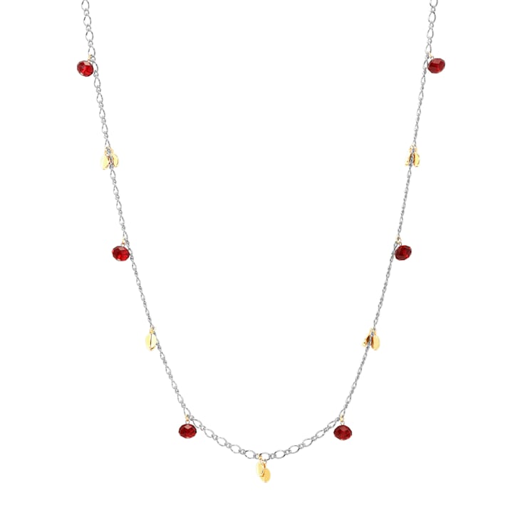 Two-tone Base Metal Charm Color Bead Necklace 40 inch