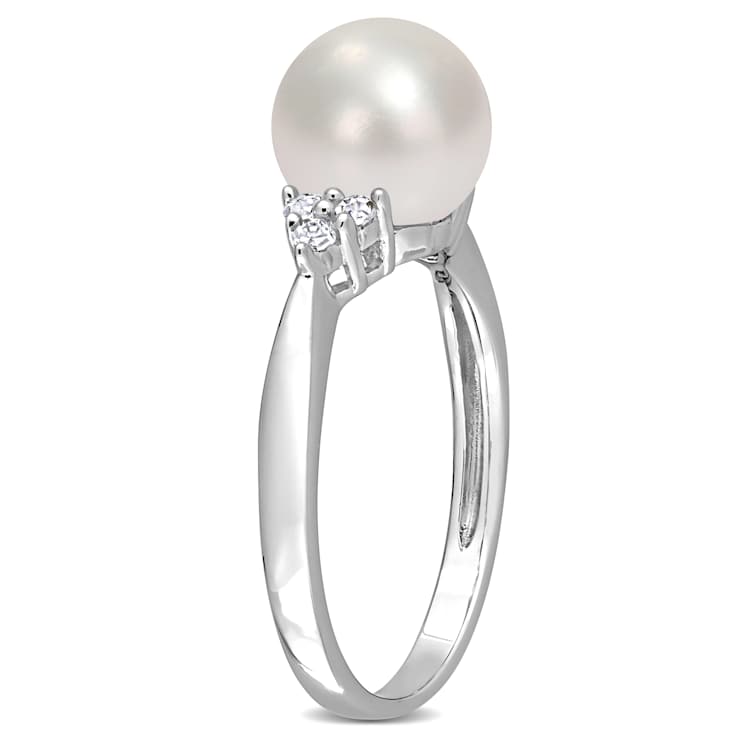 Freshwater Pearl And Diamond Statement Ring In Sterling Silver