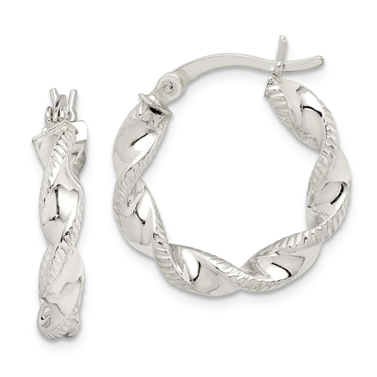 Sterling Silver Twisted and Textured Hoop Earrings