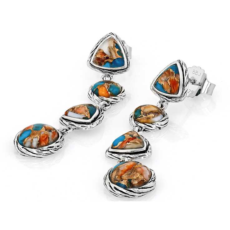 Spiny Oyster And Turquoise Oxidized Sterling Silver Dangle Earrings 6mm
8mm 6x6mm