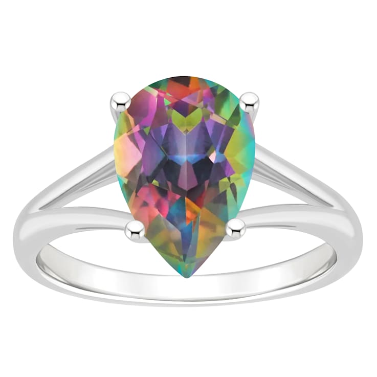 12x8mm Pear Shape Mystic Topaz Rhodium Over Sterling Silver Ring