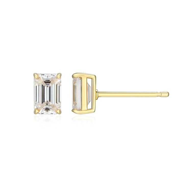 Emerald Cut Moissanite 14k Yellow Gold Over Silver Stud Earrings 1.16ctw DEW
