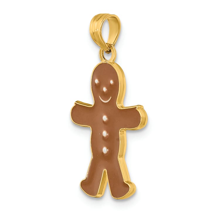 14K Yellow Gold Enameled Gingerbread Man Charm Pendant