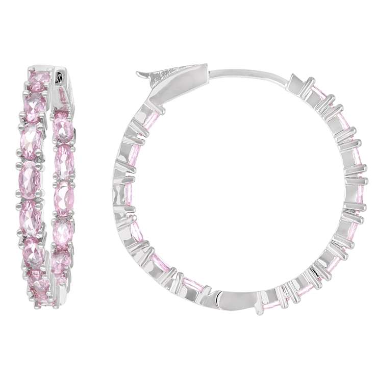Pink CZ Inside-Out Hoop Earrings In Rhodium Over Brass 8.32ctw