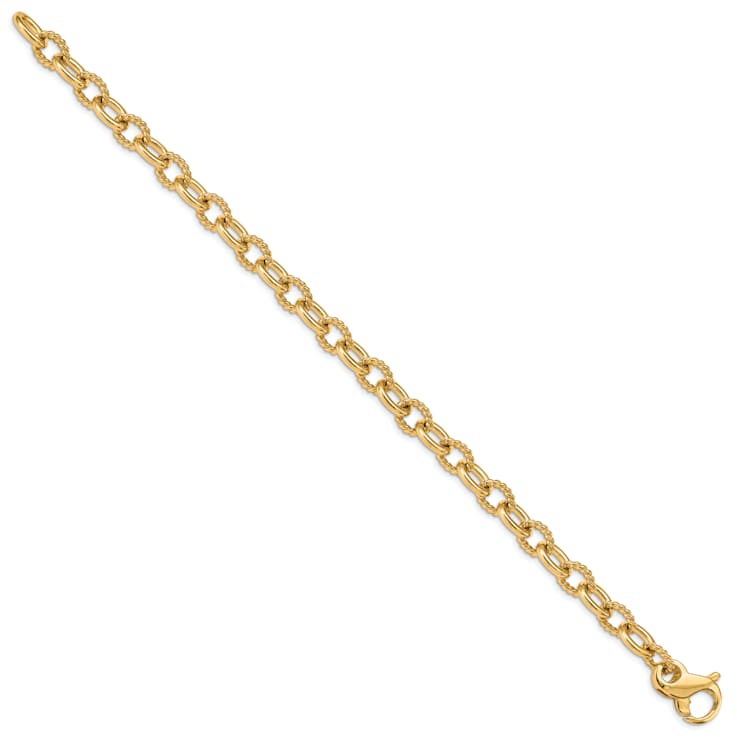 14k Yellow Gold 7.8mm Hand-polished and Textured Fancy Link Bracelet