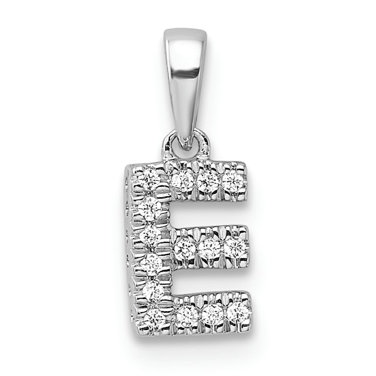 14K White Gold Diamond Letter E Initial with Bail Pendant