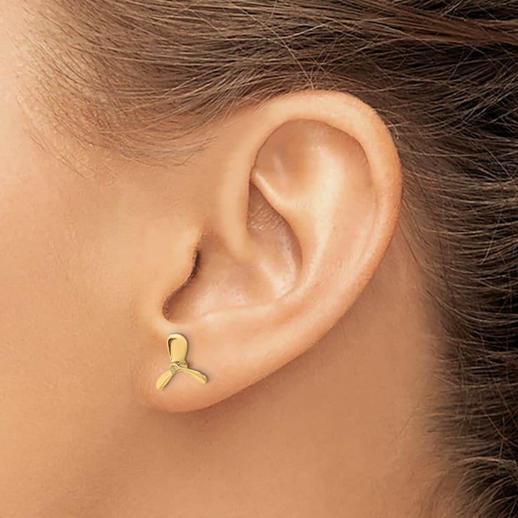 14k Yellow Gold 10.5mm 2D Propeller Stud Earrings