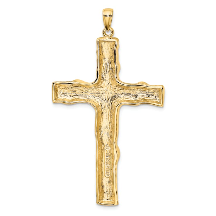 14K Yellow Gold Large Tree Textured Cross Pendant