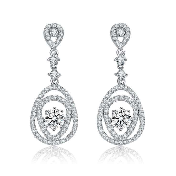 CZ Double Pear Drop Earrings In Sterling Silver