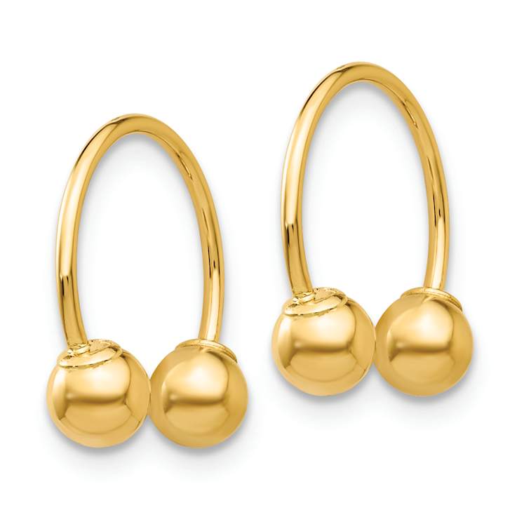14k Yellow Gold 1/2" Open Hoop Beaded Earrings