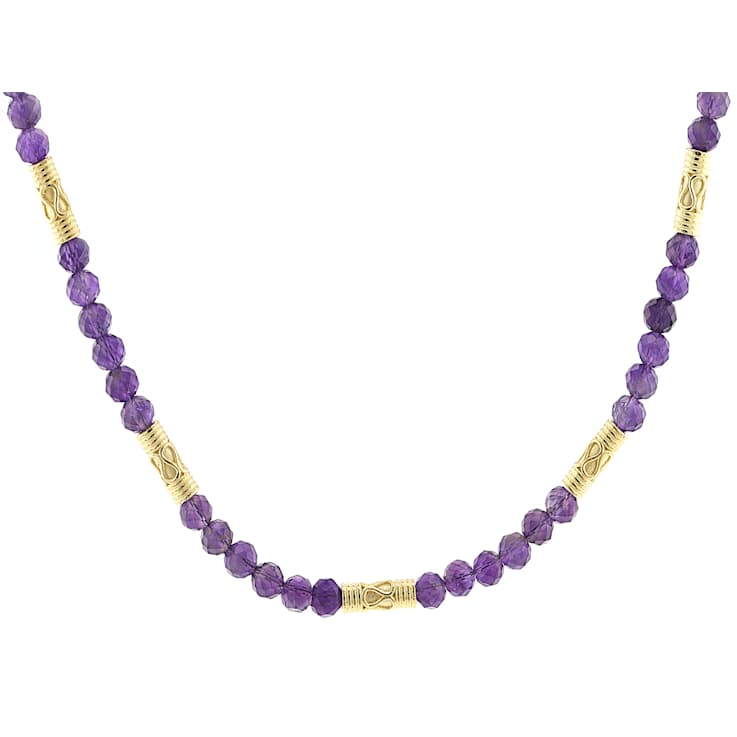 Amethyst Beaded Station Necklace In 18K Gold Over Sterling Silver 0.36ctw