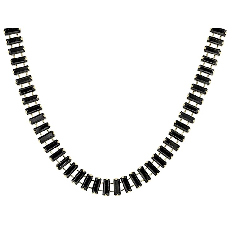 Black Crystal Tennis Necklace, Bracelet And Earring Set In Gold Tone