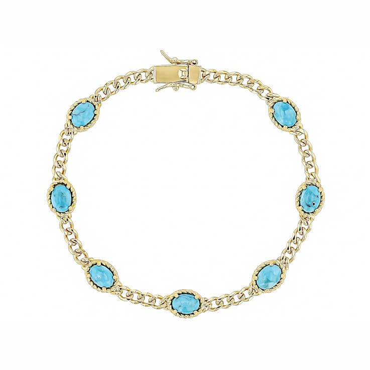 Turquoise And Link Station Bracelet In 18K Gold Over Sterling Silver
