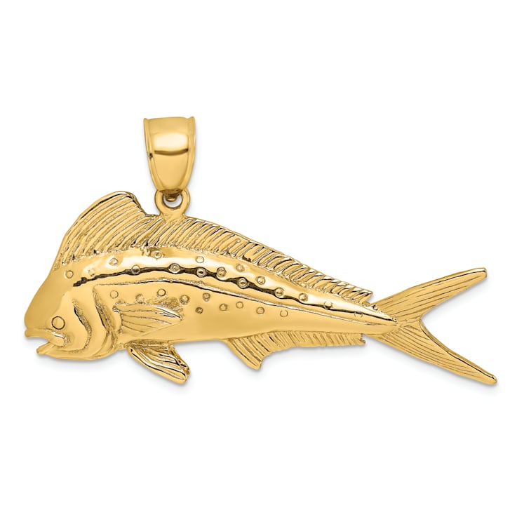 14k Yellow Gold 3D Textured Female Dorado (Mahi-Mahi) Charm