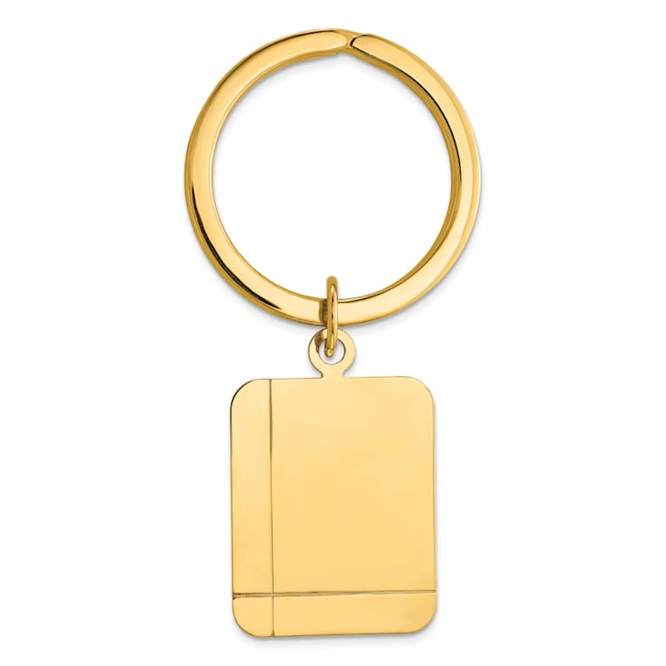 14K Yellow Gold Grooved Rectangle Disc Key Ring
