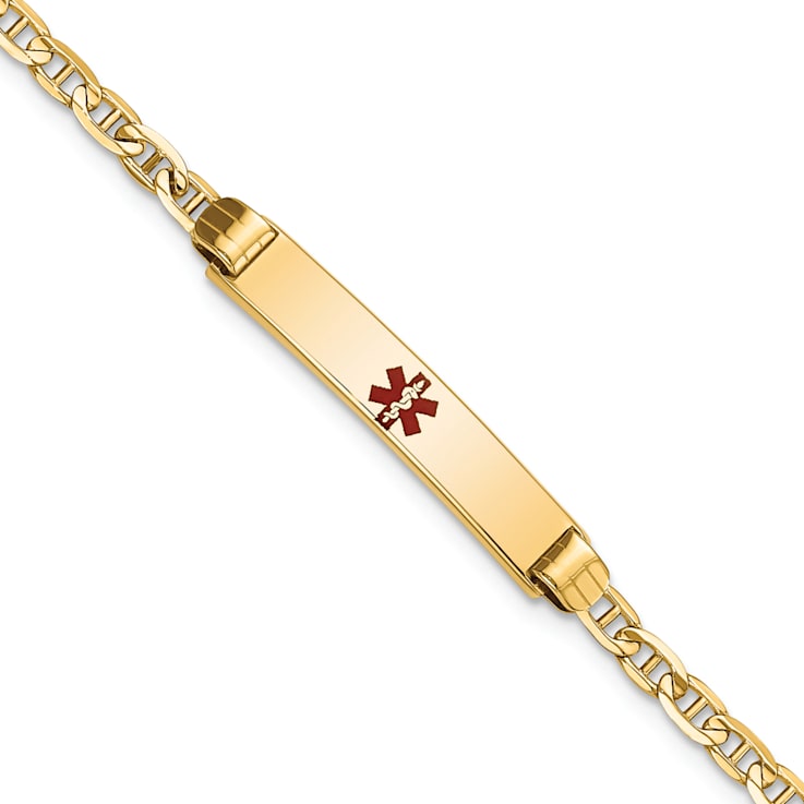14k Yellow Gold Medical Red Enamel Mariner Link ID Bracelet