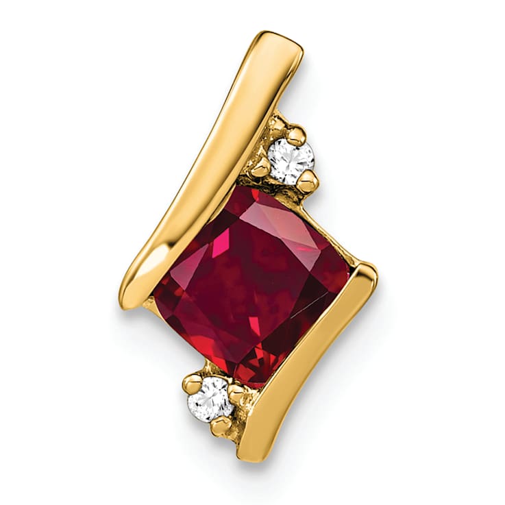10k Yellow Gold 0.69 ctw Cushion Lab Created Ruby and Diamond Chain
Slide Pendant