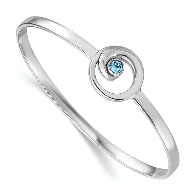 Rhodium Over Sterling Silver Crystal Wave Closed Latch Bangle
