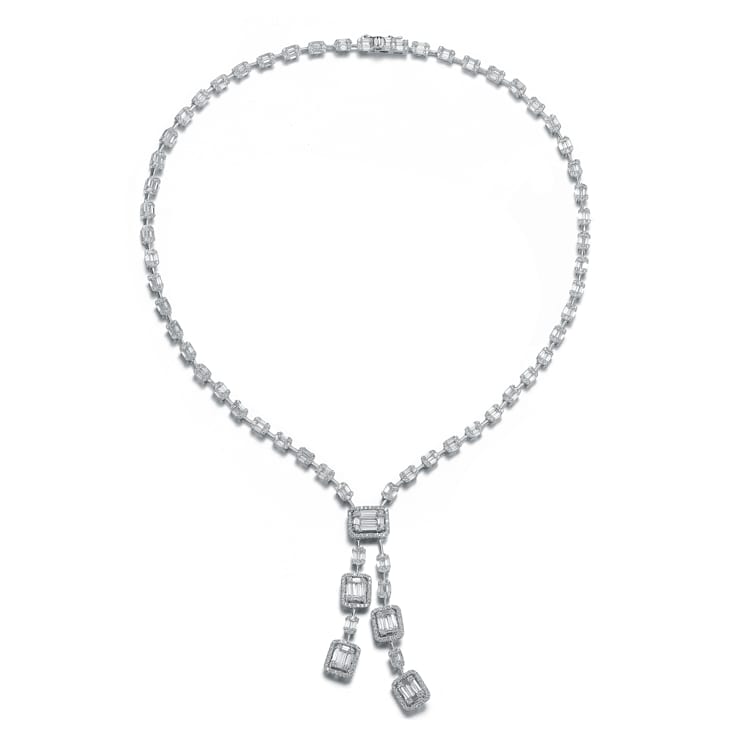 Rhodium Plated over Sterling Silver with Clear Cubic Zirconia Accent
Tongue Buckle Necklace
