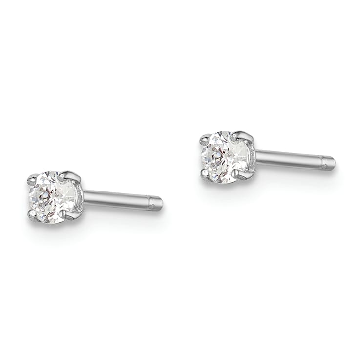 Sterling Silver Rhodium-plated 3mm Round CZ Stud Earrings