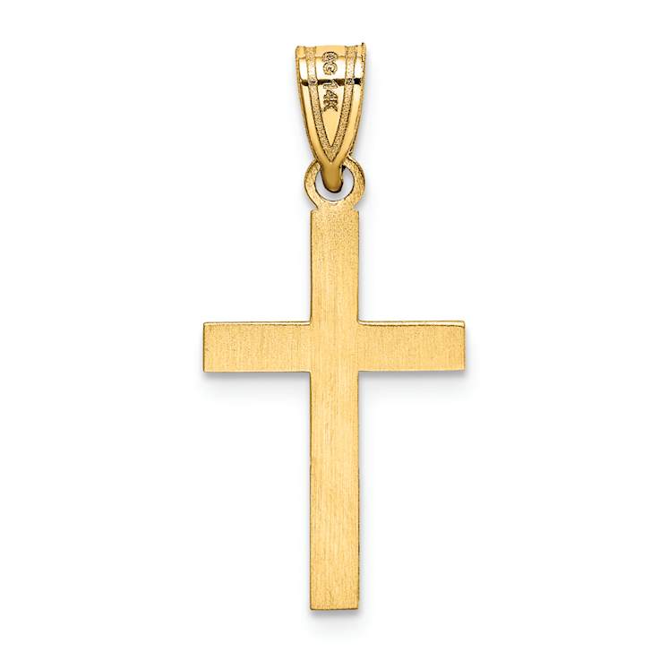 14k Yellow Gold Laser Etched Cross Pendant
